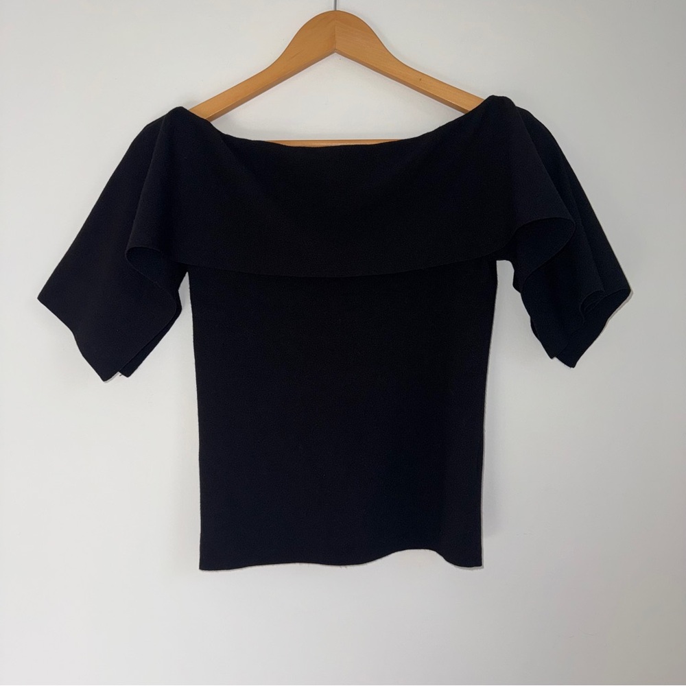 Club Monaco Black Off Shoulder Flutter Sleeve Top Small - Picture 6 of 6
